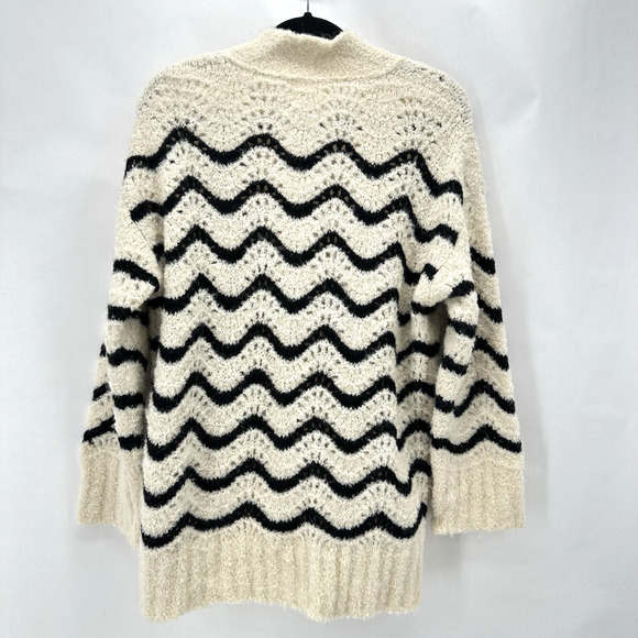 ELEVEN SIX Monica Cardigan Sweater Womens XS/S Ivory Black Relaxed Alpaca Preppy - Picture 6 of 12